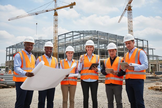 make a photo with a team in construction in managemnet